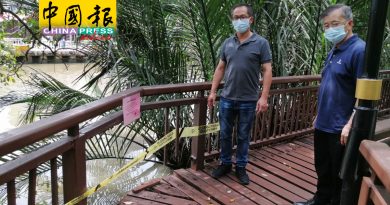 沿河走道破烂拉警戒线  发生意外 后果自负