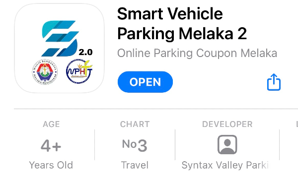 Smart Vehicle Parking Melaka 2.0手机应用程式已在苹果商店上架，欢迎民众下载。