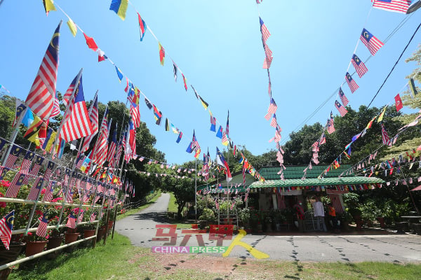 旗海飘扬的住家庭院，每到傍晚时分，总会吸引民众到来“朝圣”。