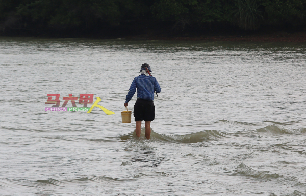 有些民众在道路还未显现前，已迫不及待登岛，一般中午12时后海水水位位于成人膝盖。