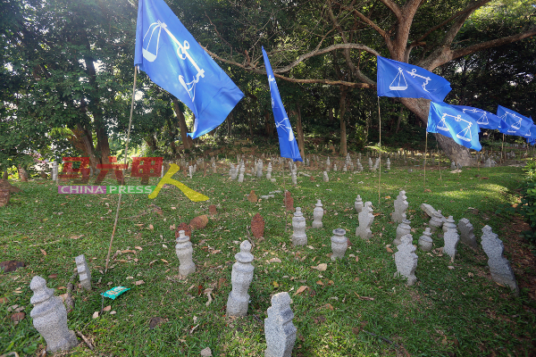 这些旗帜插在墓碑周围，难道是向“幽灵选民”拉票？
