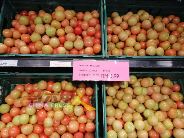 ■莲花超市的番茄价格，比贸消部制定的每公斤零售顶价5令吉50仙来的低。