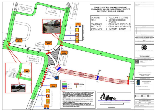 甲市政厅在官方面子书，上载受到工程而暂时关闭路段的交通指示图。