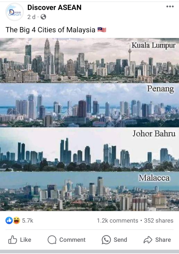 面子书专页列出大马四大城市名单包括马六甲，引来许多网民热议。