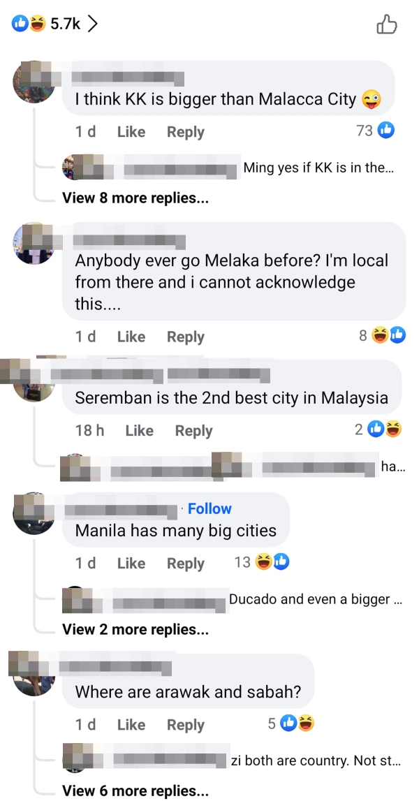 一些网民认为沙巴亚庇或森州芙蓉，才有资格被入选马来西亚第四大城市。
