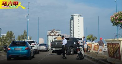货卡撞巨型花盆 沿海大桥交通阻塞