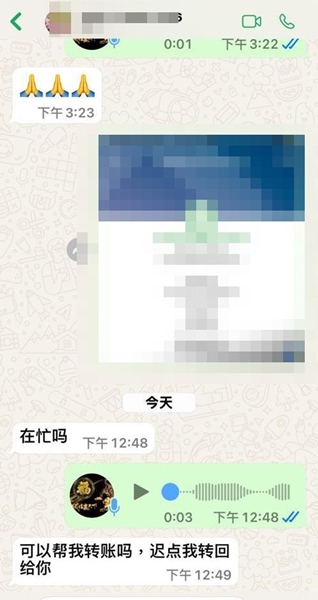 骗子发出同样讯息给多人。