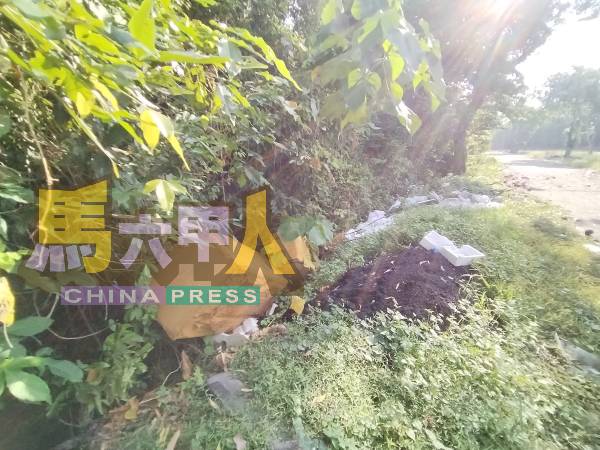 大型的垃圾，被倾倒在沟上。
