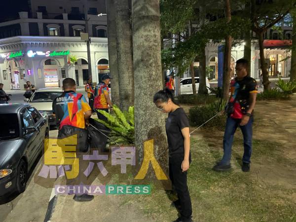 志愿者不放过任何角落,在草丛和大树下仔细搜寻垃圾。